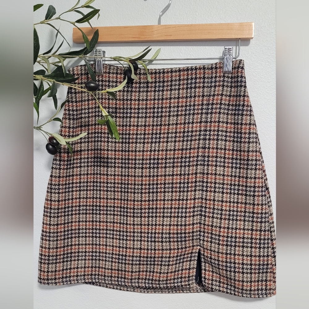 Plaid Mini Skirt with Zipper Detail